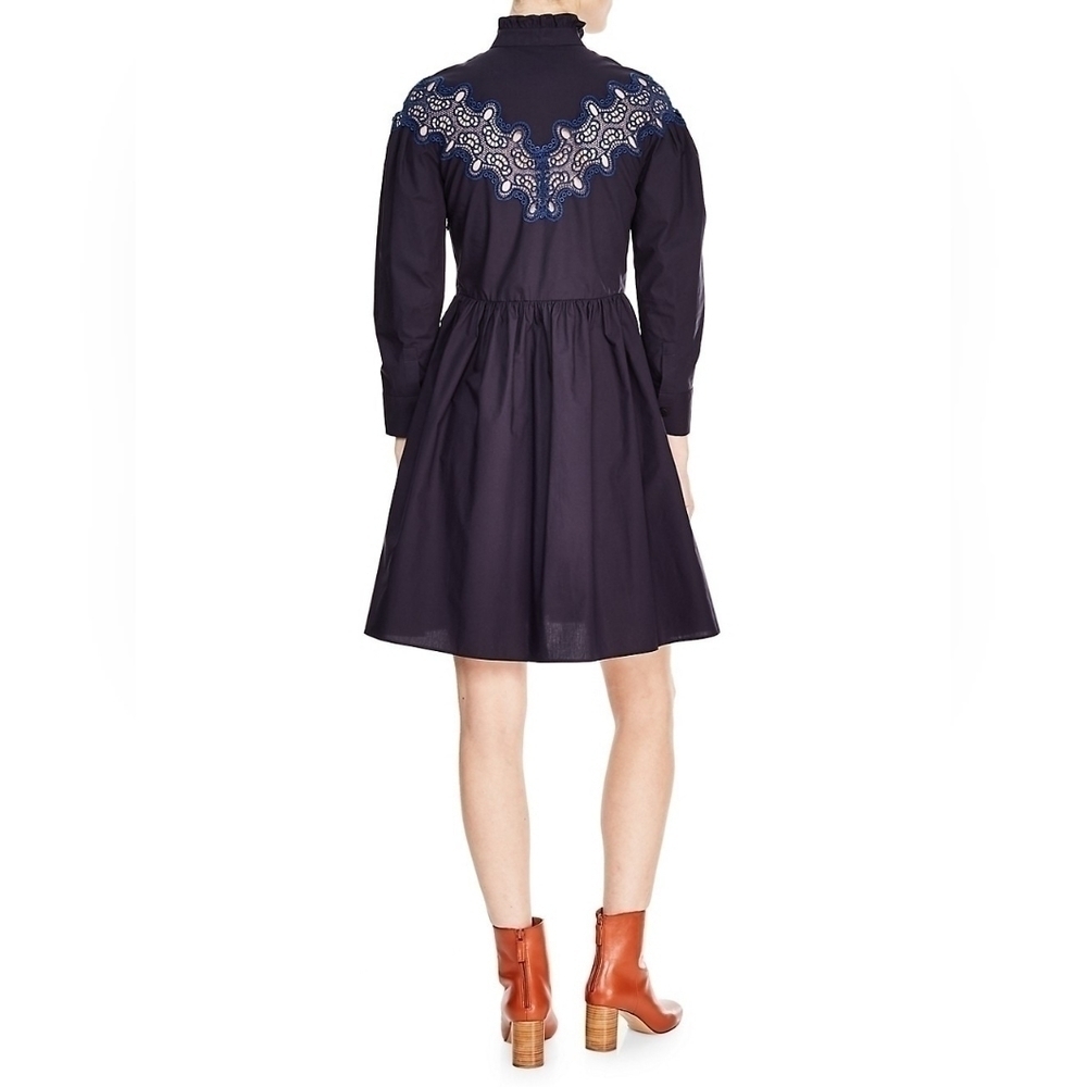 Sandro  Laura Guipure Lace-Trimmed Cotton-Poplin Mini Dress - Midnight B… - Picture 3 of 15